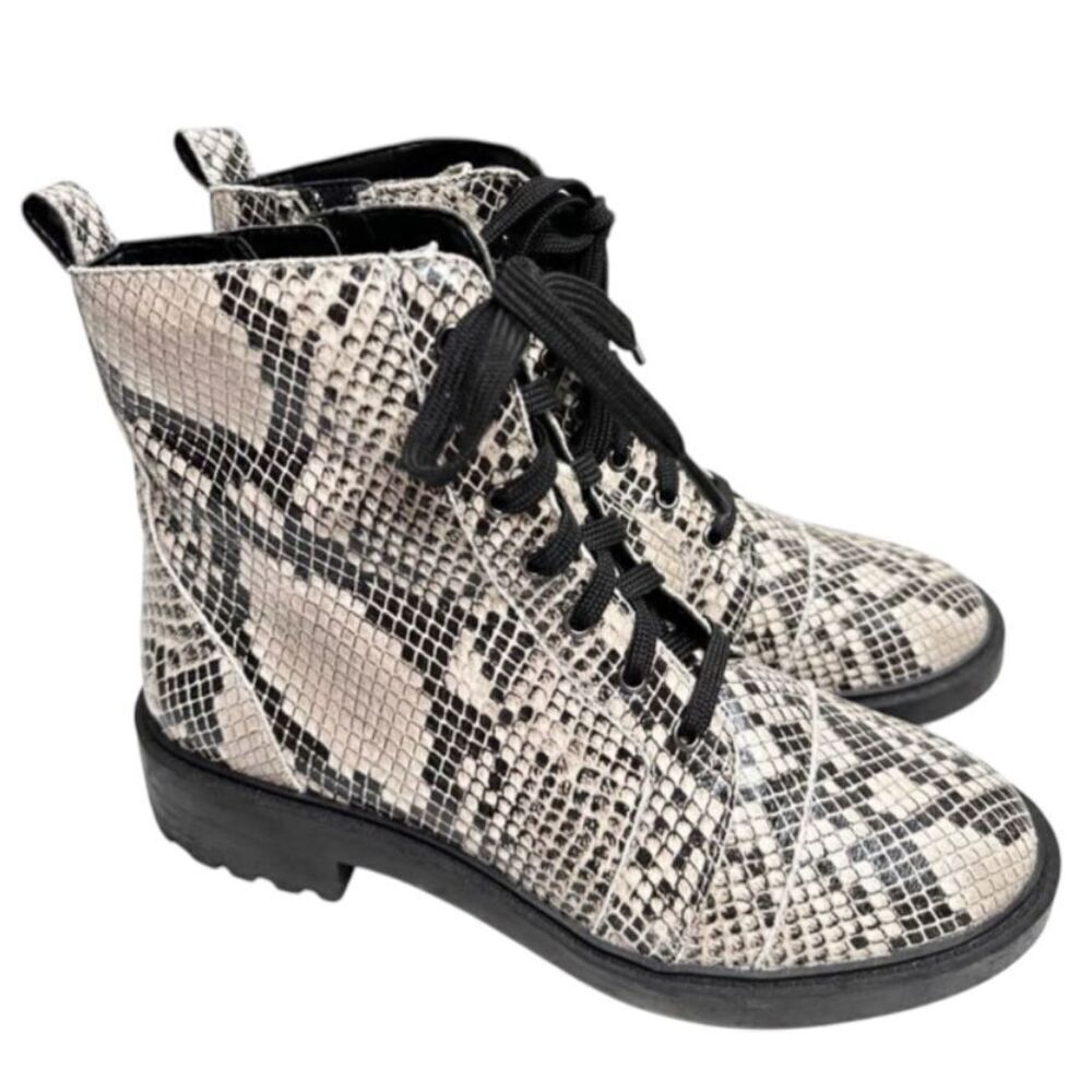 Linea Paolo‎ Combat Boots Size 5 Leather Snake Print Lace Up NEW
